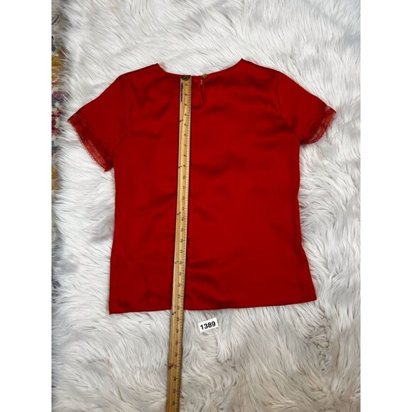 Donna Karan Womens Blouse Orange XS Short Sleeve Crochet Satin Solid Career - Picture 2 of 5
